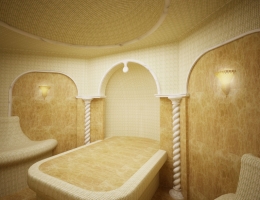 Bagno turco con elementi architettonici in marmo